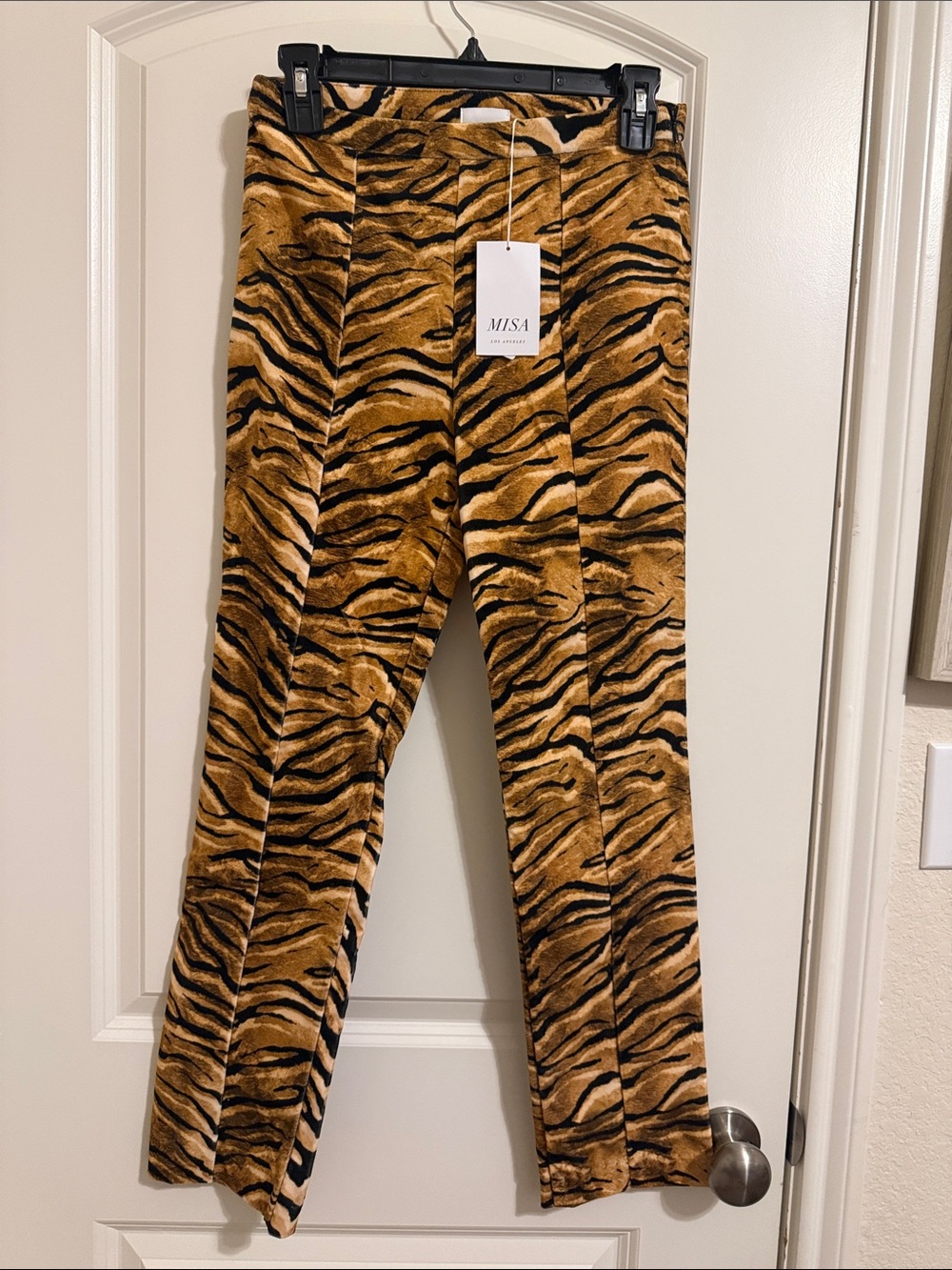 Misa Los Angeles Tiger-Stripe Trousers in Brown and Black